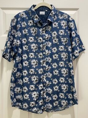 7 Diamonds Blue Short-Sleeve Floral Button-Down Shirt